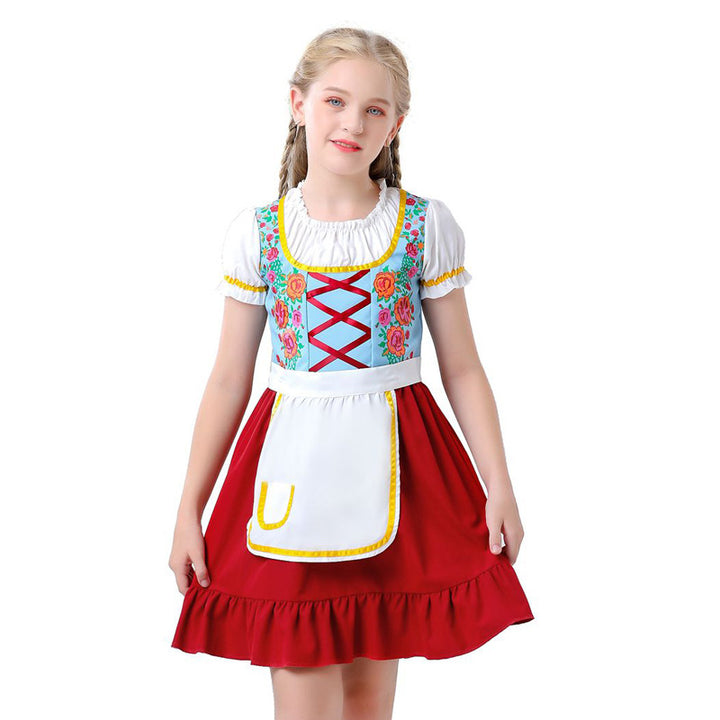 Damen nan traditionelles Dirndlkleid für Kinder mit Schürze und floraler Stickerei Echo Archiv