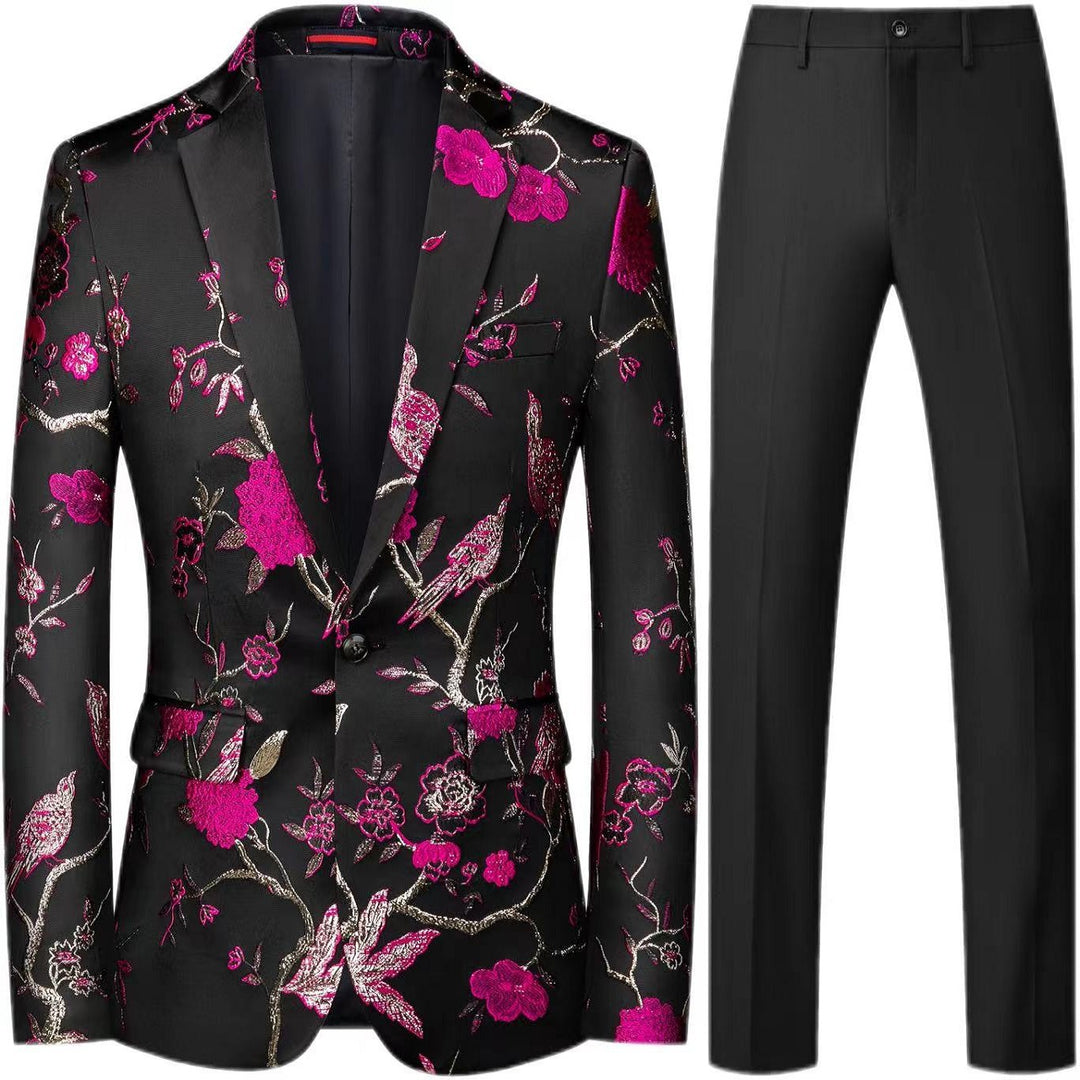 Herren Brokat-Sakko mit floralem Jacquard und Slim-Fit Anzughose Echo Archiv