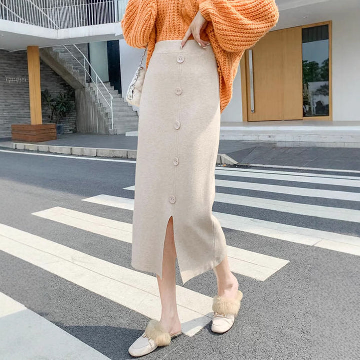 Damen Eleganter Maxi-Rock mit Knopfdetails und Schlitz Echo Archiv