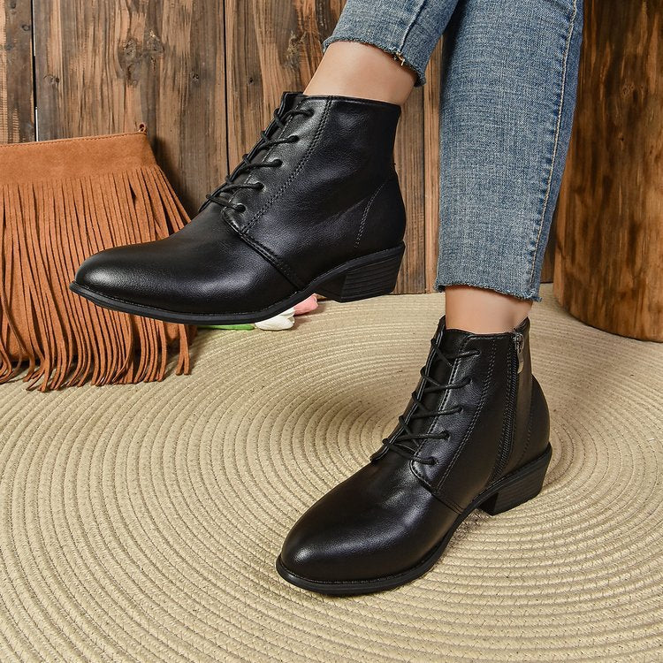 Damen Knöchelhohe Schnür‑Stiefeletten mit seitlichem Reißverschluss und niedrigem Blockabsatz Echo Archiv