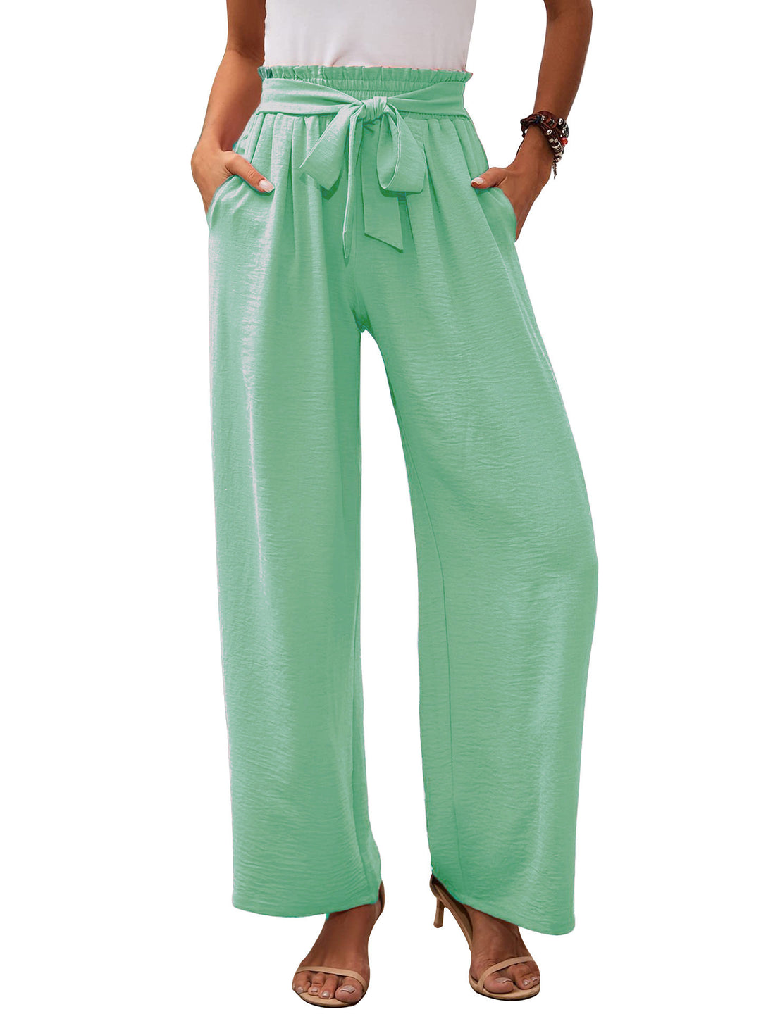 Damen Paperbag-Hose mit weitem Bein, elastischer Taille und Bindegürtel Echoarchiv