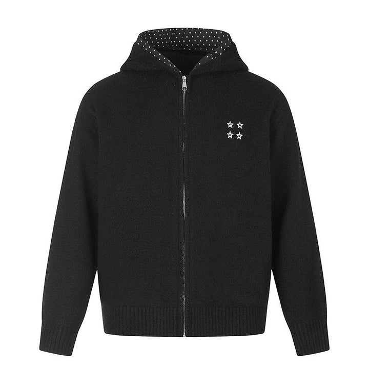 Damen Zip-Kapuzen-Strickjacke mit gepunkteter Kapuzenfütterung und Sternchen-Stickerei Echoarchiv