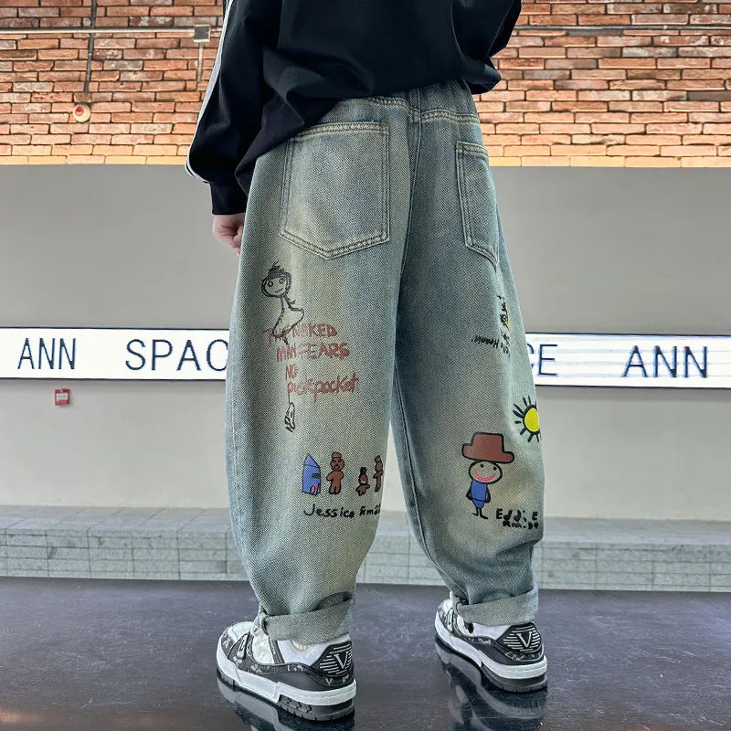 Damen lässige Baggy-Jeans mit einzigartigem Comic-Print Echo Archiv