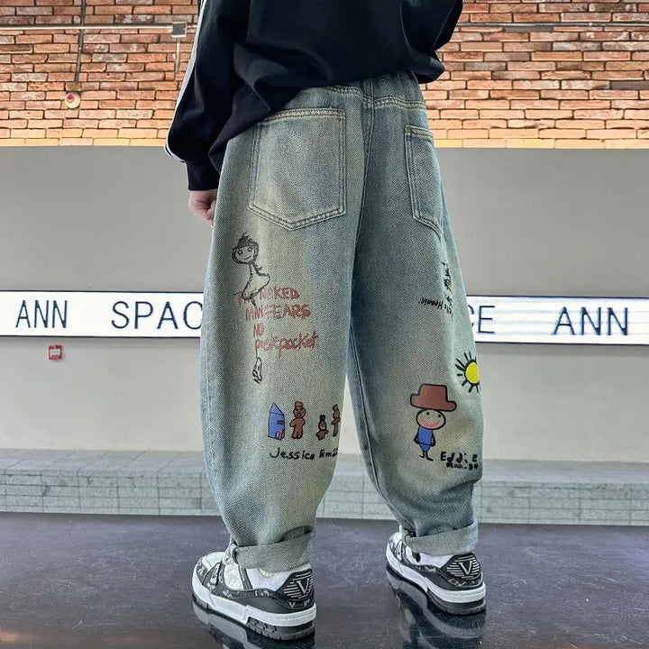 Damen lässige Baggy-Jeans mit einzigartigem Comic-Print Echo Archiv