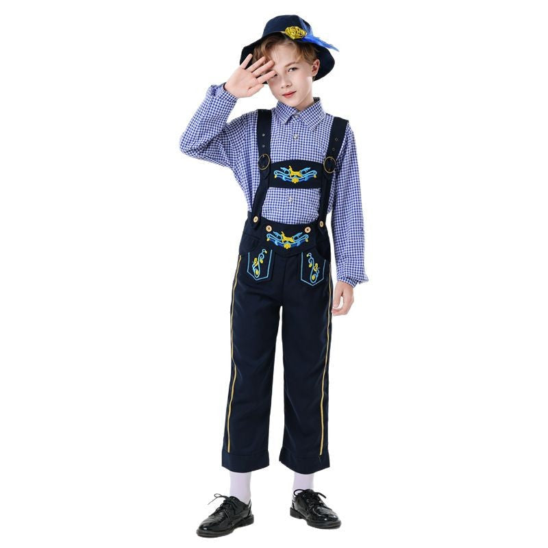 Herren nan bestickte Kindertracht Latzhose mit verstellbaren Hosenträgern und Kontrastnähten Echo Archiv