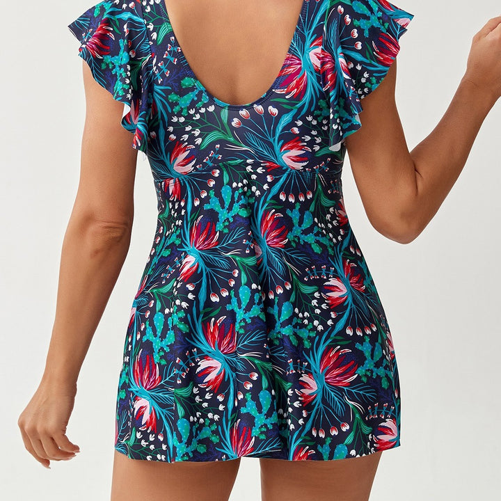 Damen Eleganter Kombination Badeanzug mit Volant und floralem Muster Echo Archiv