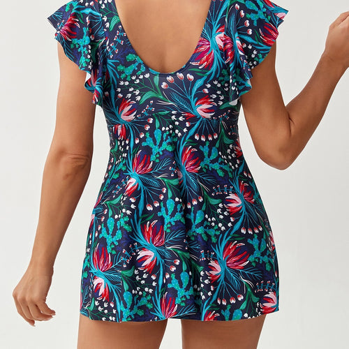 Damen Eleganter Kombination Badeanzug mit Volant und floralem Muster Echo Archiv