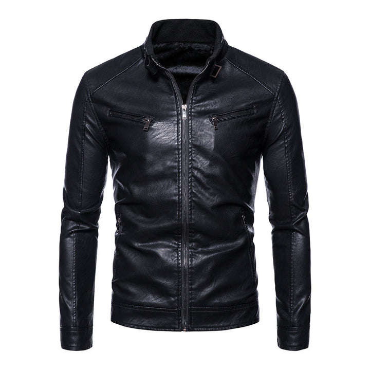Herren Slim-Fit Kunstleder-Bikerjacke mit Stehkragen, Reißverschlusstaschen und weichem Innenfutter Echo Archiv