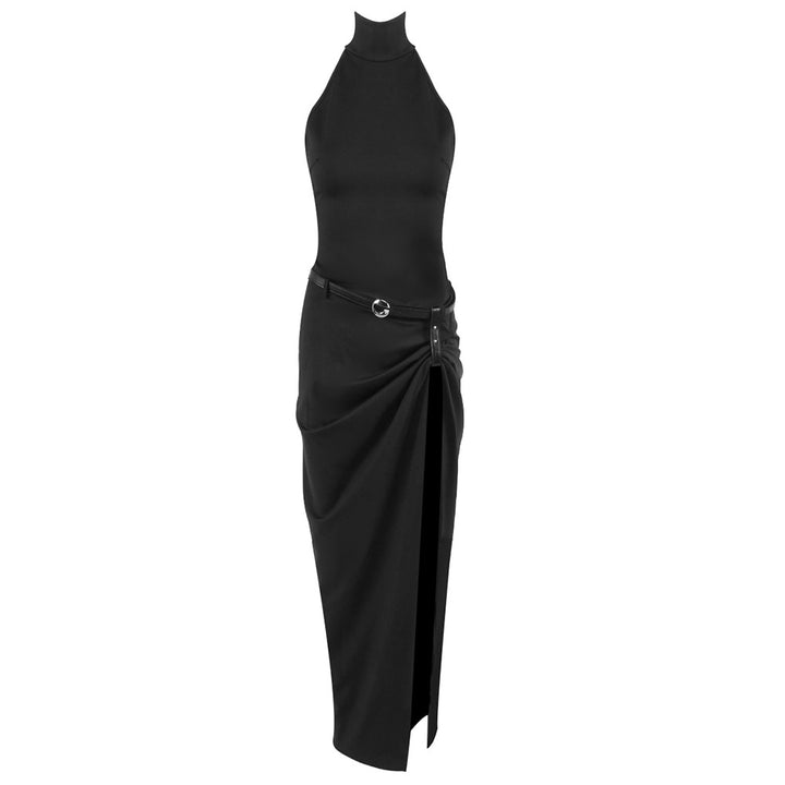 Damen Elegantes Wickelkleid mit hohem Kragen und asymmetrischem Saum Echo Archiv