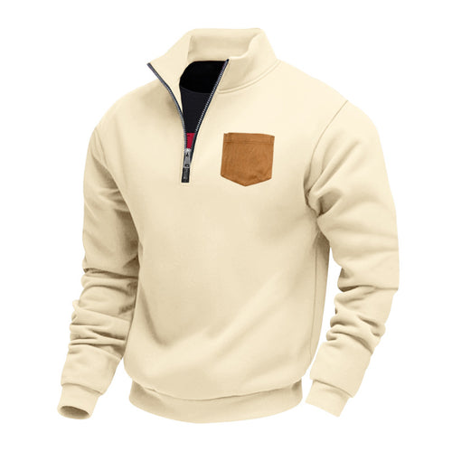 Herren gemütlicher Sweatpullover mit hohem Kragen und praktischer Brusttasche Echoarchiv