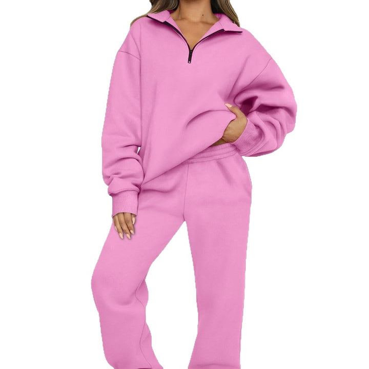 Damen oversized Sweatshirt Jogginghose Set mit Reißverschlusskragen – Avérine