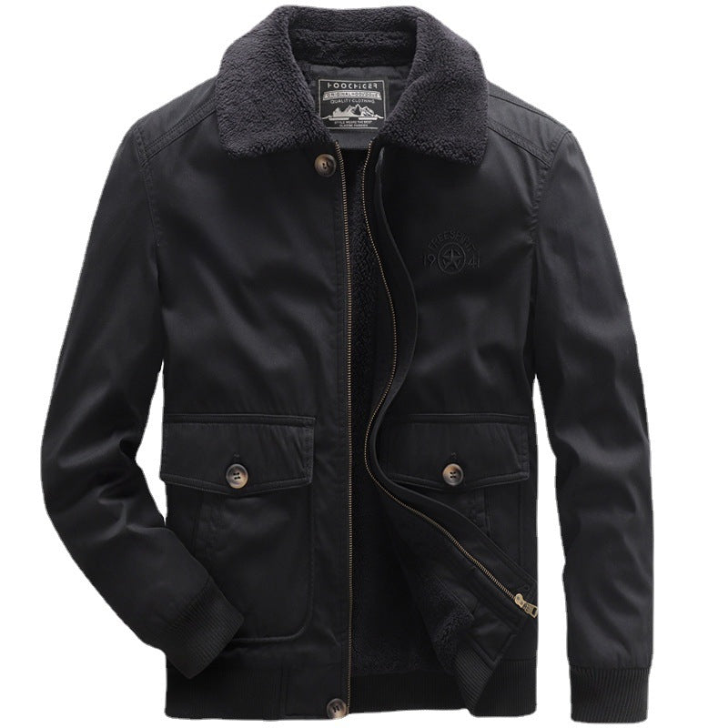 Herren Flieger-Bomberjacke mit Sherpa-Kragen und wärmender Teddyfleece-Innenlage – Brevano