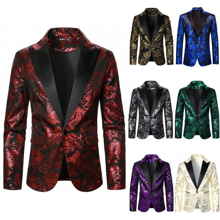 Herren eleganter Samt Blazer mit floralem Muster Echoarchiv