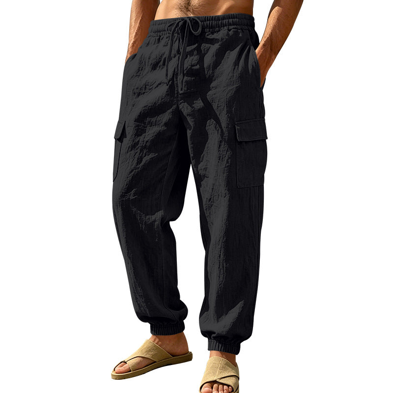 Herren nan leichte Cargo-Joggerhose aus Leinenmischung mit elastischem Tunnelzugbund, aufgesetzten Klappentaschen und gerippten Beinabschlüssen Echo Archiv