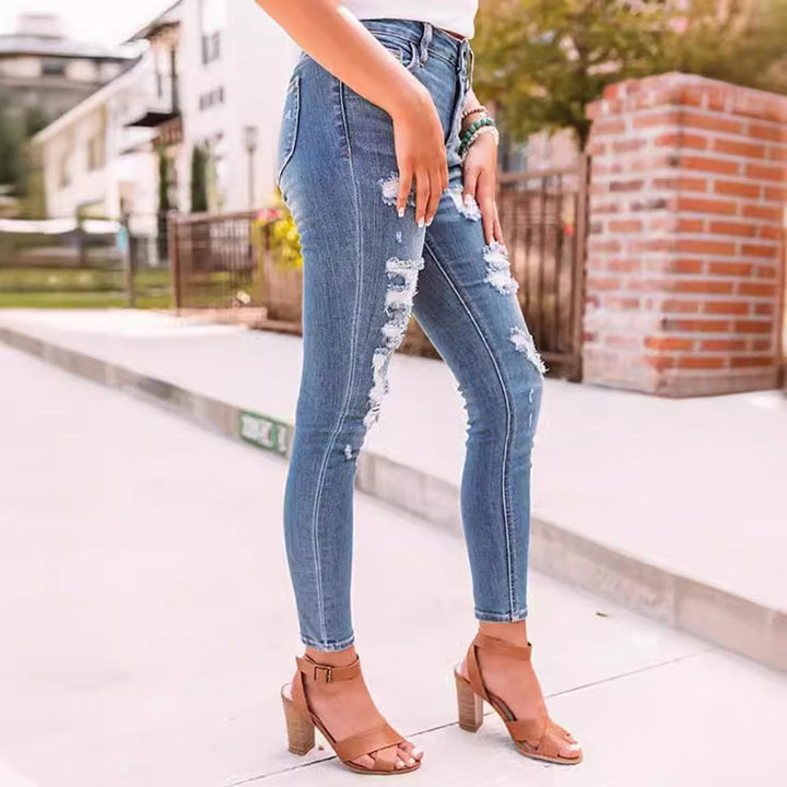 Damen nan hochgeschnittene Ripped-Skinny-Jeans mit Stretch, Five‑Pocket und figurformender Passform Echo Archiv