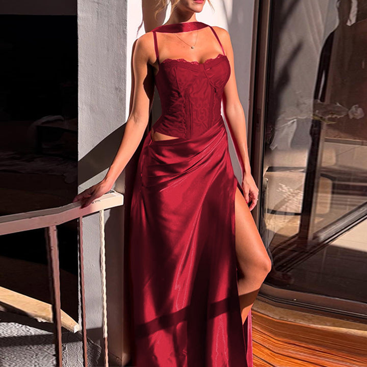 Damen elegantes Maxikleid mit Spitzenoberteil und fließendem Rock Echo Archiv