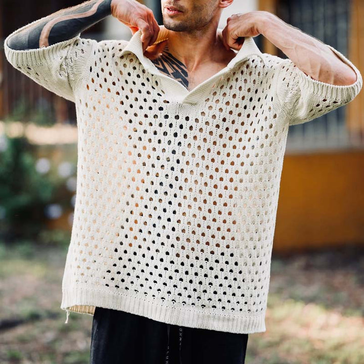Herren luftiges Strickhemd mit durchbrochenem Design Echoarchiv