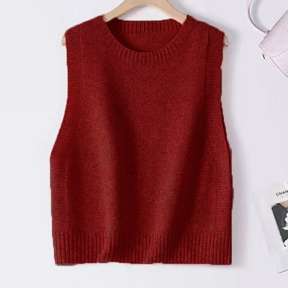 Damen Gestrickte Oversize-Ärmellose Weste mit Rundhalsausschnitt und Rippbündchen Echo Archiv