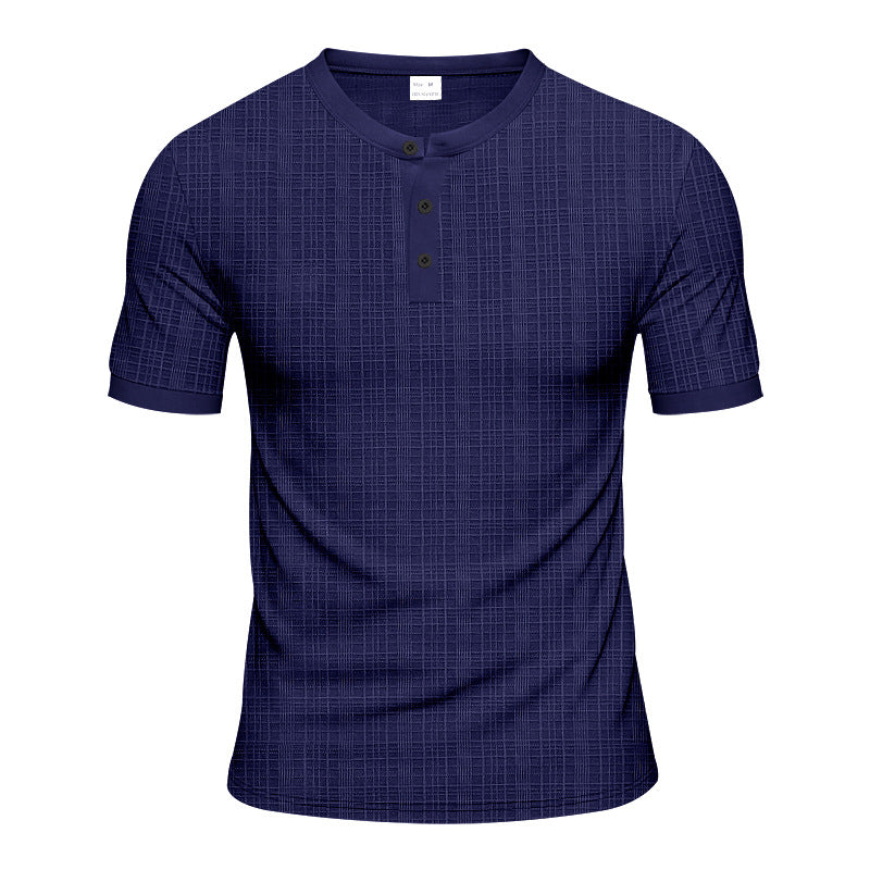 Herren Kurzarm-Henley-Shirt mit moderner Knopfleiste und subtiler Struktur Echoarchiv