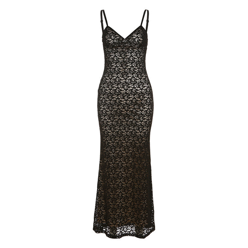 Damen Spitzen-Maxikleid mit eleganten Trägern Echo Archiv