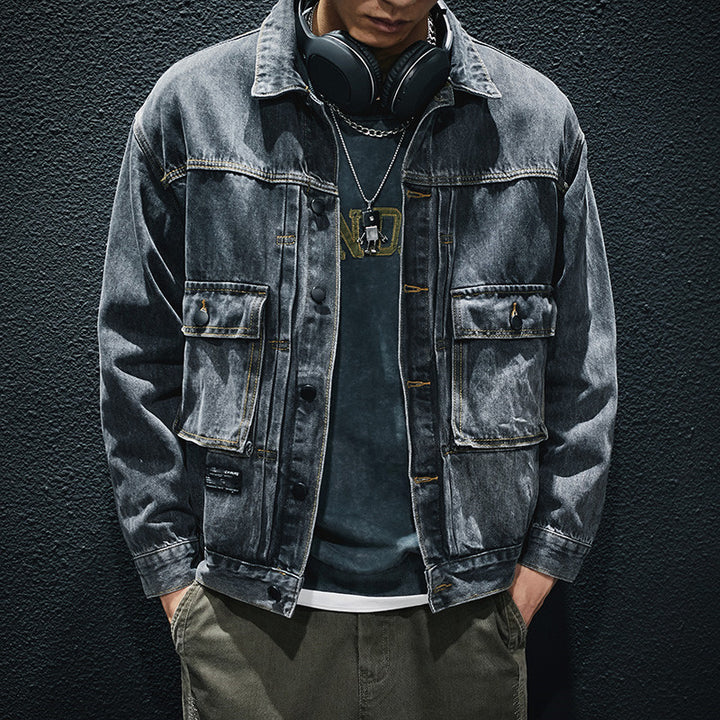 Herren Lässige Denimjacke mit modernen Applikationen Echoarchiv