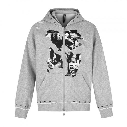 [Herren] Kapuzensweatjacke mit durchgehendem Reißverschluss, Vintage‑Print und Nietenbesatz Echo Archiv