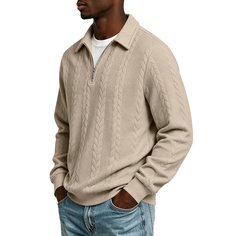 Herren Troyer-Strickpullover mit halbem Reißverschluss und Zopfmuster Echoarchiv