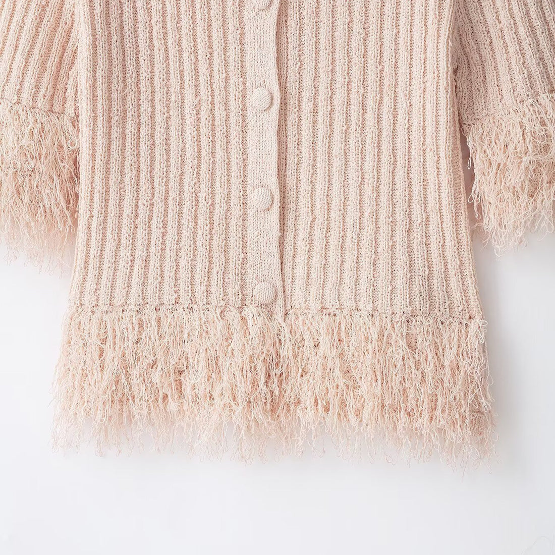 Damen Bouclé-Cardigan mit Fransenärmeln und verdeckter Knopfleiste Echoarchiv