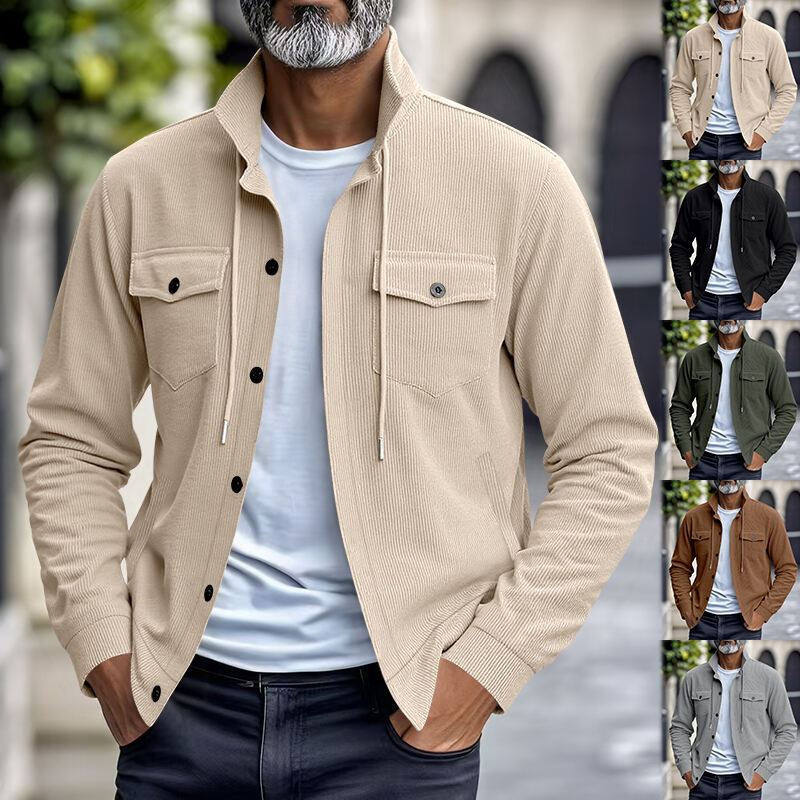 Herren nan Kord-Überhemdjacke mit aufgesetzten Brusttaschen, strukturierter Rippenqualität und durchgehender Knopfleiste Echo Archiv
