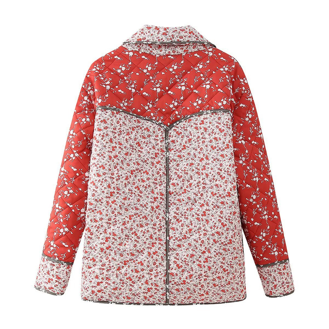 Damen nan gesteppte Patchprint Übergangsjacke mit Schalkragen, dekorativer Paspel und aufgesetzten Taschen Echo Archiv
