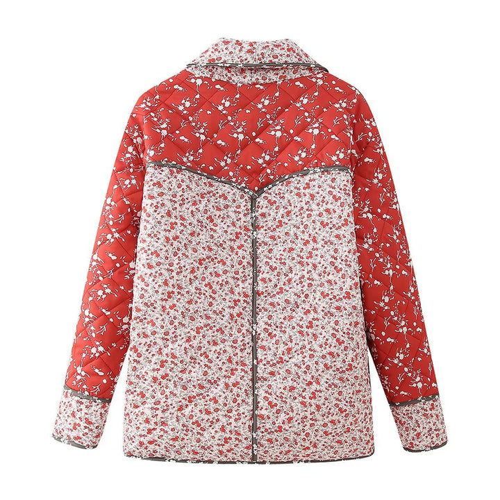 Damen nan gesteppte Patchprint Übergangsjacke mit Schalkragen, dekorativer Paspel und aufgesetzten Taschen Echo Archiv