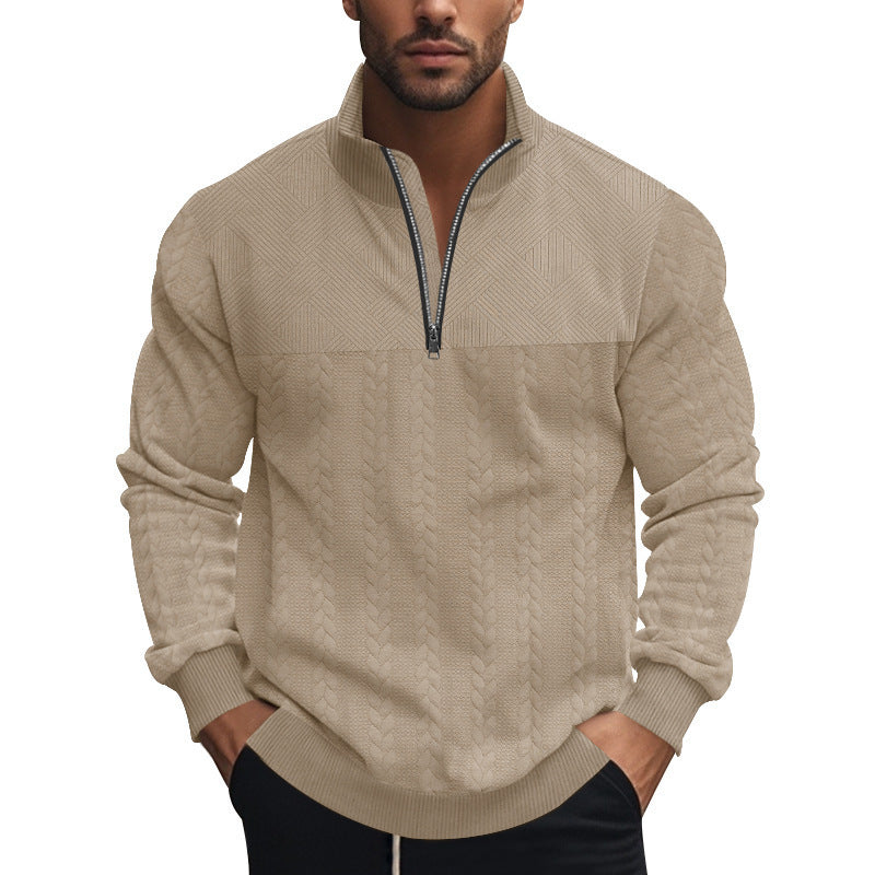 Herren Grobstrickpullover mit halbem Reißverschluss und strukturiertem Design Echoarchiv