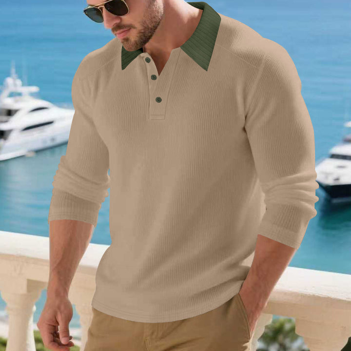 Herren Poloshirt mit strukturiertem Kragen und langen Ärmeln Echoarchiv