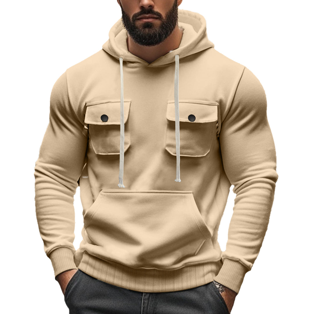 Herren nan sportiver Kapuzenpullover mit aufgesetzten Klappentaschen, Kängurutasche und schmalem Saum Echo Archiv