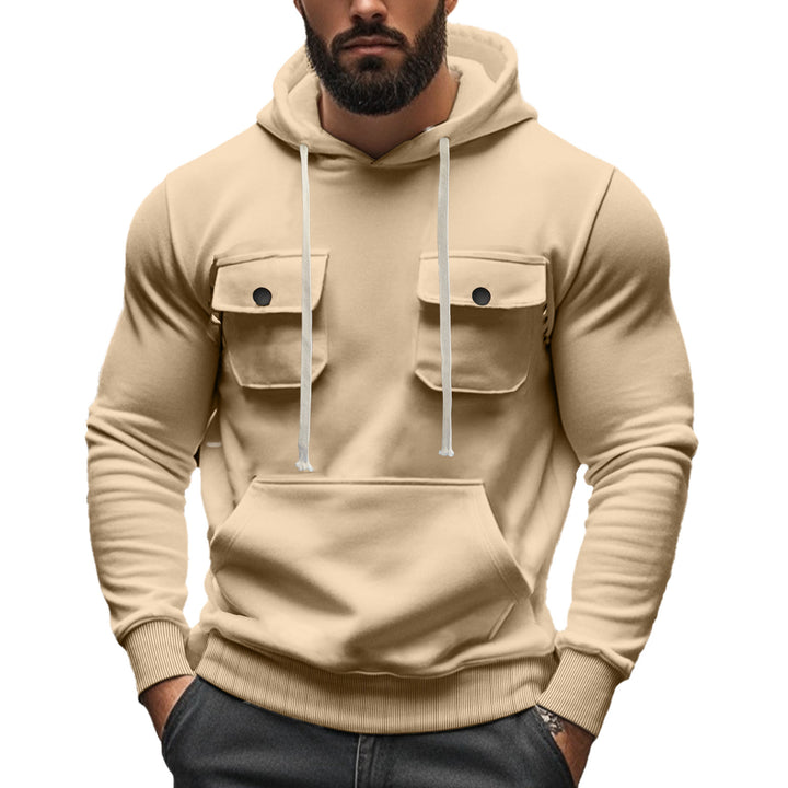 Herren nan sportiver Kapuzenpullover mit aufgesetzten Klappentaschen, Kängurutasche und schmalem Saum Echo Archiv