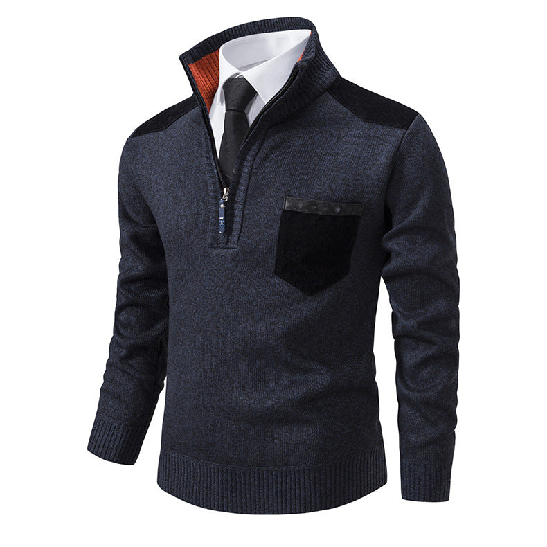 Herren eleganter Pullover mit Stehkragen und praktischer Brusttasche Echoarchiv