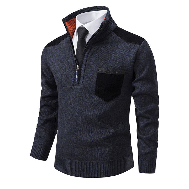 Herren eleganter Pullover mit Stehkragen und praktischer Brusttasche Echoarchiv