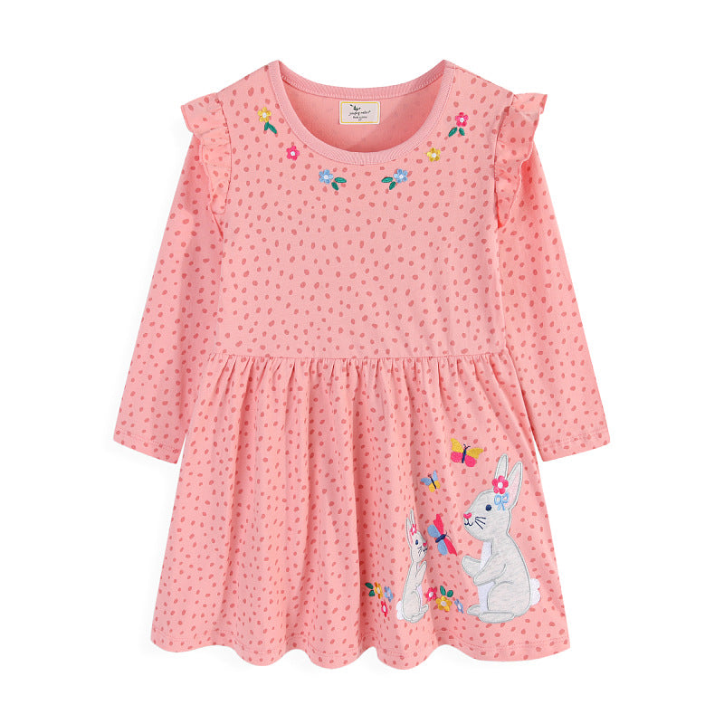 Mädchen Langarmkleid mit niedlichen Hasen- und Blumenapplikationen Echo Archiv
