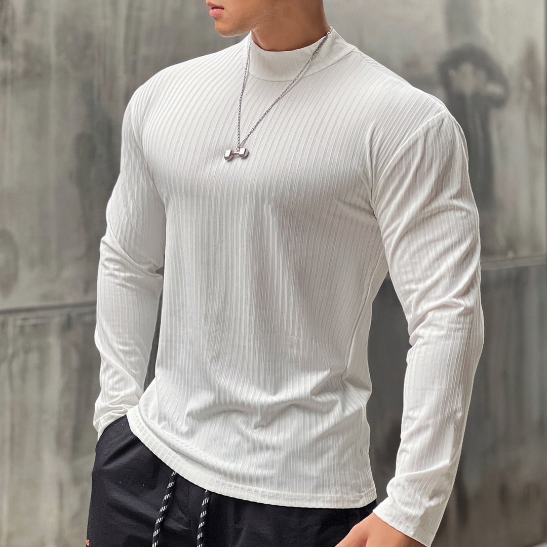Herren Elegantes Langarmshirt mit Stehkragen und Rippstruktur Echoarchiv