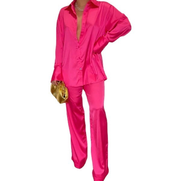 Damen Satin-Hemd und Palazzo-Hose Lounge-Set Echoarchiv