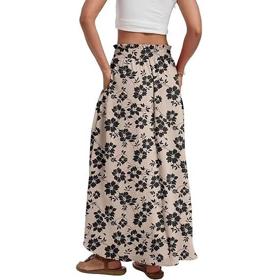 Damen Maxi-Rock mit Paperbag-Taillengürtel, Bindegürtel und Seitentaschen Echoarchiv