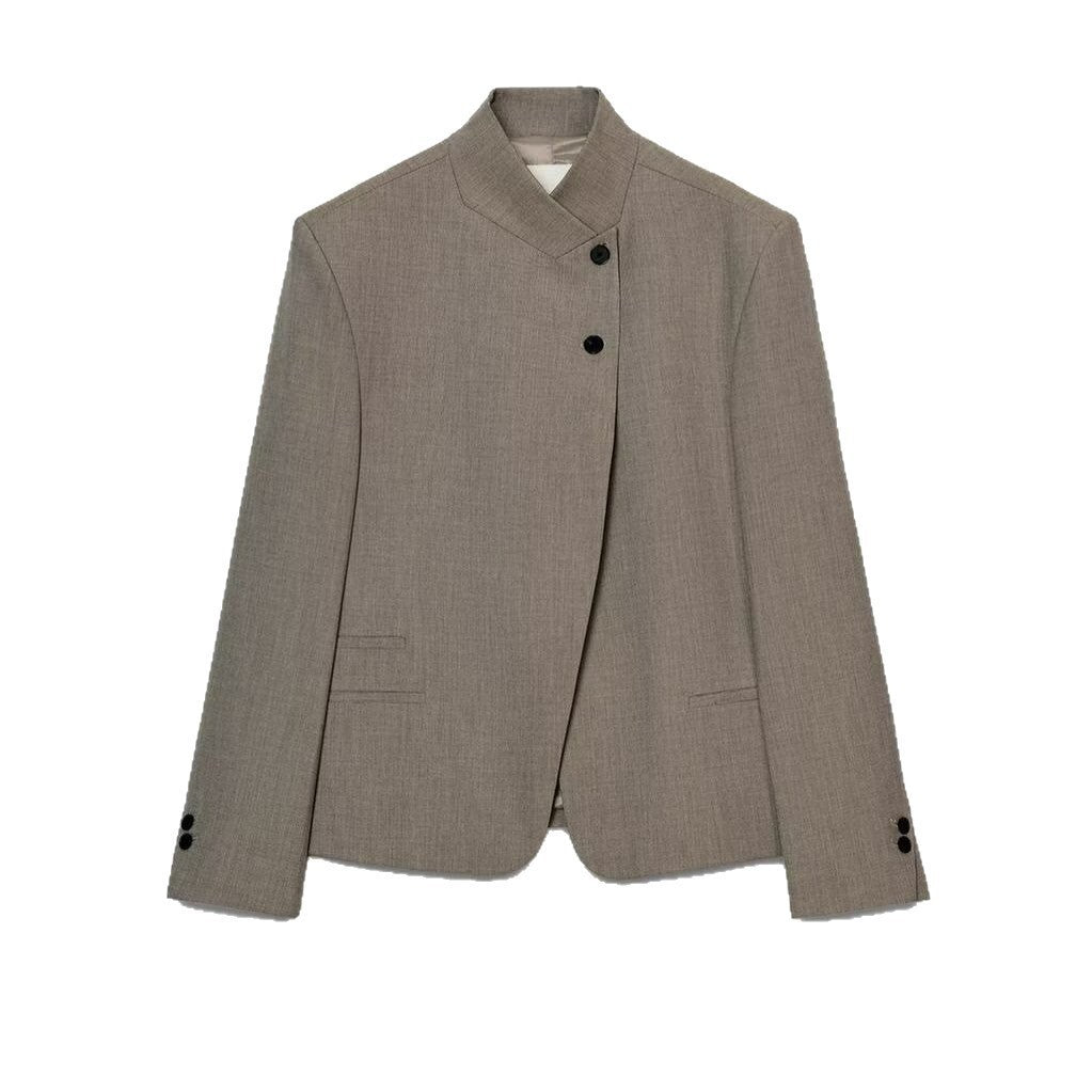 Damen Asymmetrischer Kurzblazer mit Stehkragen und verdeckter Knopfleiste Echo Archiv