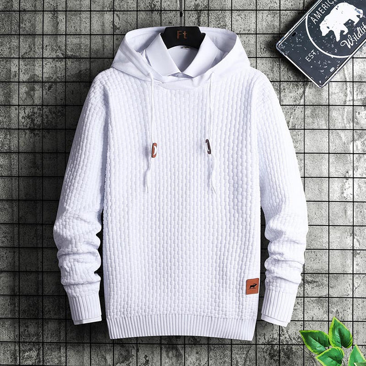 Herren Strukturiertes Kapuzenstrick-Pullover mit Reliefstruktur Echoarchiv