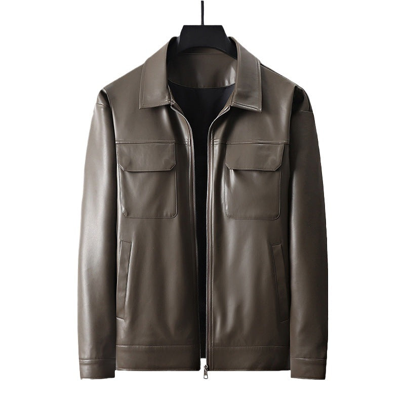 Herren minimalistische Lederimitatjacke mit durchgehendem Reißverschluss und aufgesetzten Brusttaschen Echoarchiv