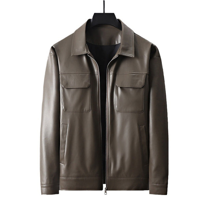 Herren minimalistische Lederimitatjacke mit durchgehendem Reißverschluss und aufgesetzten Brusttaschen Echoarchiv
