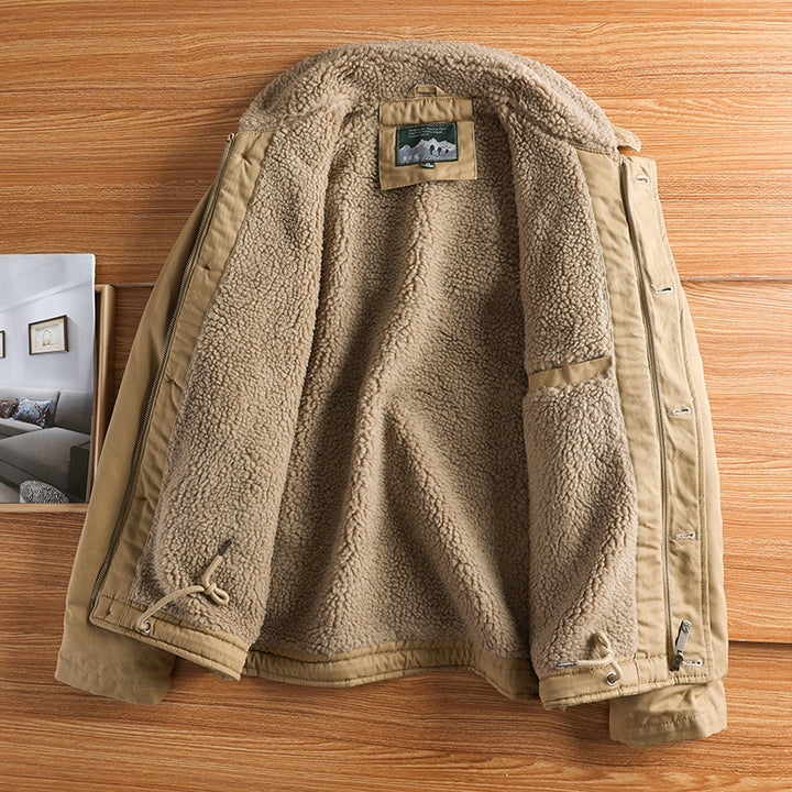 Herren militärisch inspirierte Canvasjacke mit Teddykragen, isolierender Innenlage und Kordelzug – Taviero