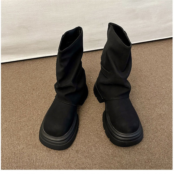 Damen Schlupf‑Stiefel mit gerafftem Schaft und skulpturierter Plateau‑Sohle – Varelle