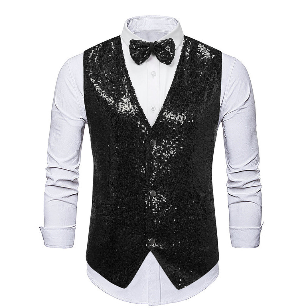 Herren festlicher Glitzerweste mit passendem Fliegenbinder Echoarchiv