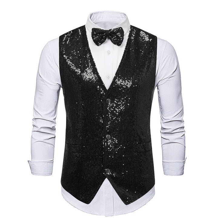 Herren festlicher Glitzerweste mit passendem Fliegenbinder Echoarchiv