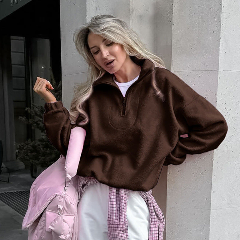 Damen Oversized Fleecepullover mit halbem Reißverschluss und Stehkragen Echo Archiv